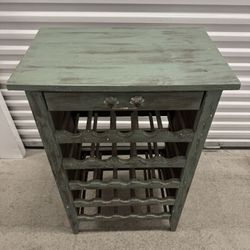 Rustic Wooden Wine Rack with Drawer – Distressed Green Finish