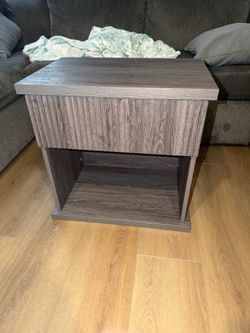 Gray Oak Nightstand With Storage Drawer