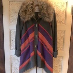 Anthropologie Cartonnier Jacket Fur Olive Green Long Sleeve Button Up Cape Coat