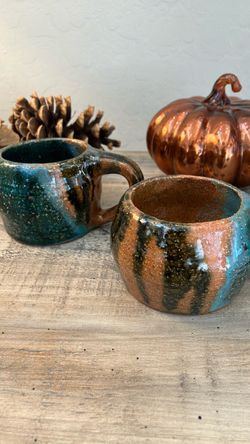 Handcrafted Artisan Ceramic Mugs - Fall Harvest Colors (Set of 2)