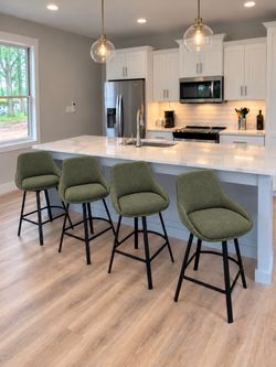 Swivel Bar Stools Set of 4, Modern Counter Height Stool with Back 26" Upholstered Barstools with Metal Legs, Linen Fabric Counter Height Chairs, Islan