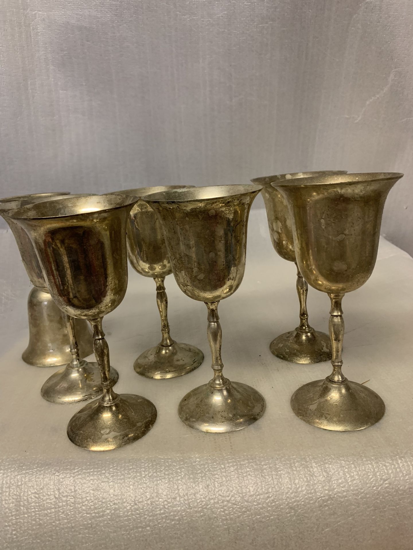 Vintage E.P.N.S Silver Plated Wine Goblets Set Of 7 Vintage Glasses Nickel Silver