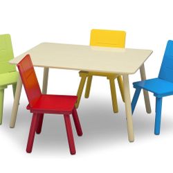 Kids Table and Chair Set (4 Chairs Included), Natural/Primary