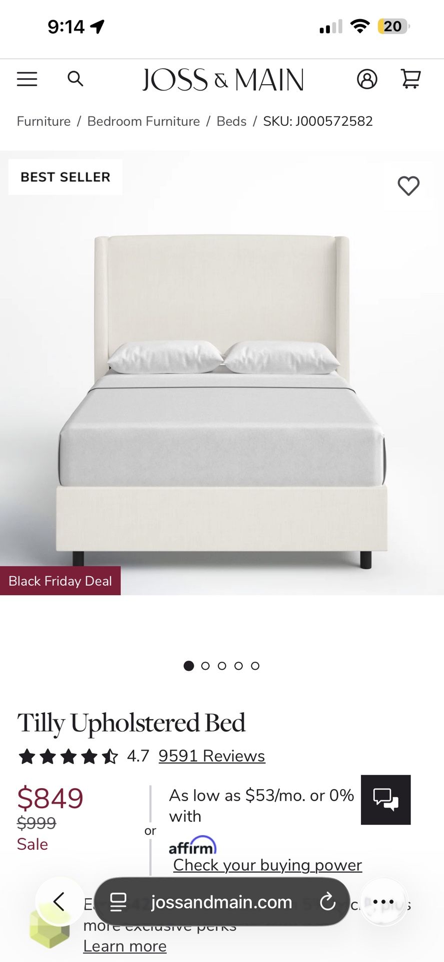 Joss & Main Queen Linen Bed frame