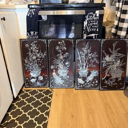 Set of 4 Vietnamese black lacquer and  mother of pearl inlay