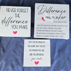 Set of 3 Wooden Block Decorative signs Difference Maker Themed New