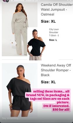 Fashion Nova L/XL romper, off shoulder, blouse