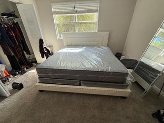 NEW BED FRAME KING SIZE WITH MATTRESS AND BOX SPRING