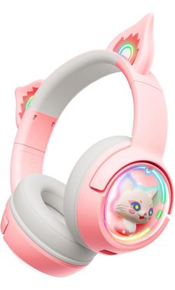 Cat Ear Gaming Cute Headset, Wired Over-Ear Headphones with Noise Cancelling Microphone, Surround Sound, LED Backlight for PS4, PS5, Xbox One(No Adapt