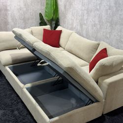 XL 6 Piece Modular Cloud Couch + 2 Storage Ottomans 