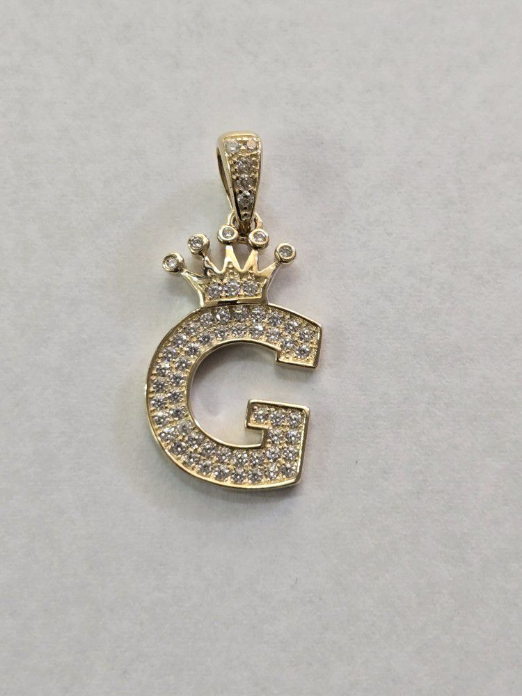 14kt Gold CZ Stone Crown "G" Charm