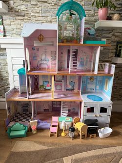 Large Wooden Dollhouse with Furniture Accessories