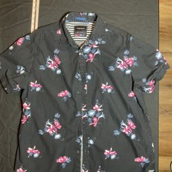 DENIM& FLOWER RICKY SINGH BUTTON UP SHIRT MEN’S XL BLACK FLORAL PRINT SHORT SLEEVE