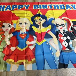 Superhero birthday banner for girls, party background decoration