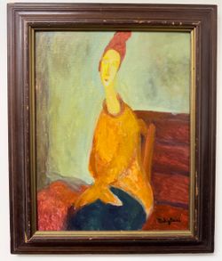 Antique signed Modigliani Painting Monet Picasso era wood framed