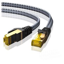 Cat 8 Ethernet Cable 10ft,Nylon Braided High Speed Heavy Duty 40Gbps 2000Mhz Flat Network LAN Patch Cord SFTP RJ45 Internet Cable Shielded in Wall, In