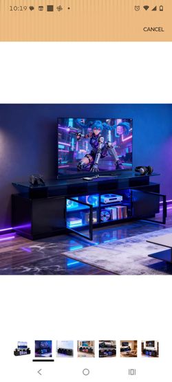 Black TV Stand with LED Lights and Storage