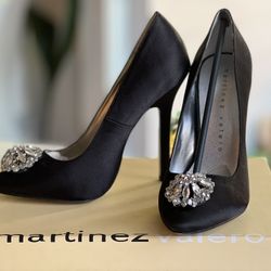 Brand New Martinez Valero Black Satin Heels