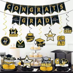 Gold Themed Graduation Decorations Set, Perfect for High School & College Celebrations (UNOPENED)