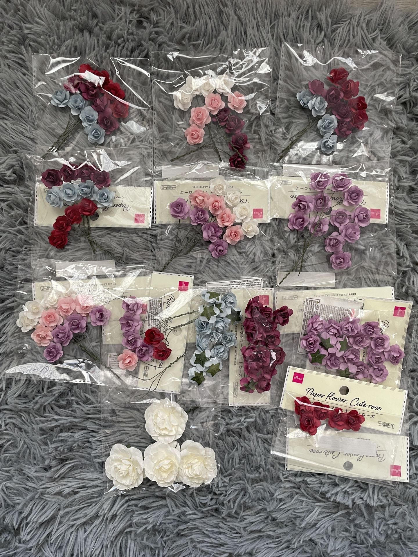 🌸 Daiso Paper Flower Rose Set – Mixed Colors (Craft Supplies) 