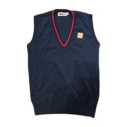 Winona Knitting Mills Vintage Navy V-Neck Sweater Red Trim Leather Patch Mens S