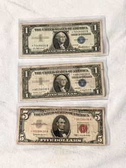 $1 Blue seal & $5 red seal with Star notes