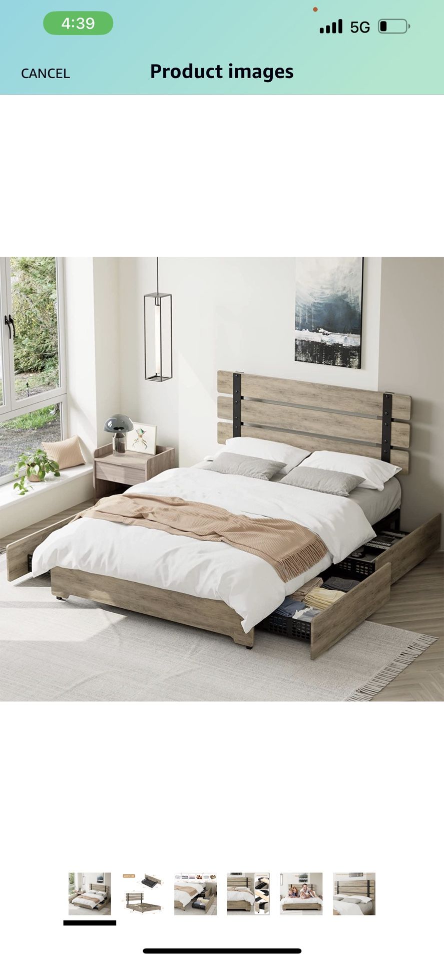 Queen Size Bed Frame with 4 Storage Drawers Modern Industrial Headboard and Footboard, Metal Platform Bed Frame 12 Wood Slats Strong Mattress Foundati