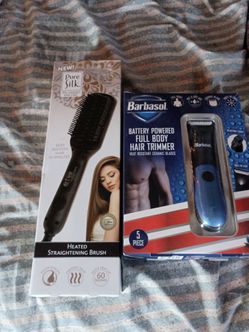 Pure Silk Heated Straightening Brush & Barbasol Trimmer Bundle