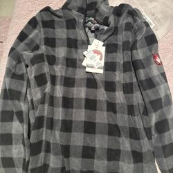 Nwt Mens Medium Canada Weather gear 1/4 Zip Pullover Plaid Grey Black Fleece 