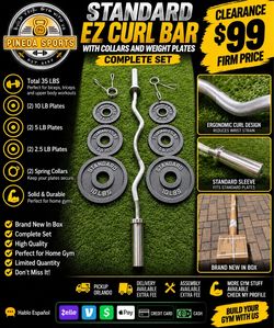 Set Ez Curl Bar with 35 Lbs Iron Plates EZBAR 25 Lbs Plates (2.5/5/10) Clamps 99$ FIRM