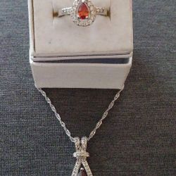 New .925 Sterling Silver Ruby Ring And Necklace Teardrop 