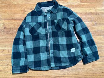 Kids Weatherproof Checker Pattern green Button Up Jacket sz XS