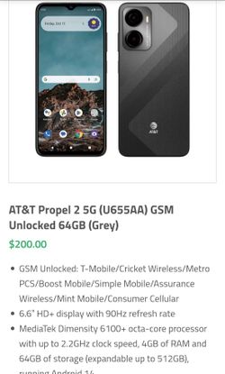AT&T Propel 2 5G 64GB Gray Smartphone GSM Unlocked AT&T/T-Mobile/Metro PCS/Cricket Wireless/Boost Mobile/Simple Mobile/Assurance Wireless/Air Talk