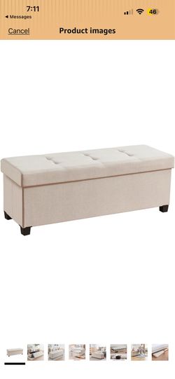 43 Inch Storage Ottoman, Large Storage Bench, Ottoman with Storage with Legs, Foot Rest Stool, Bedroom Bench - Beige