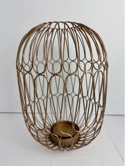 Gold Metal Wire Lantern Open Weave Candle Floral Holder Decorative Accent