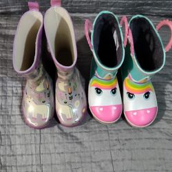 2 Unicorn Girl Boots Size - Blue Unicorn Size 9/10 And The Purple Unicorn Size Medium 