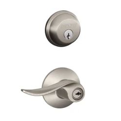 Schlage Sacramento Satin Nickel Single Cylinder Deadbolt and Keyed Entry Door Handle Combo Pack=Scl-677