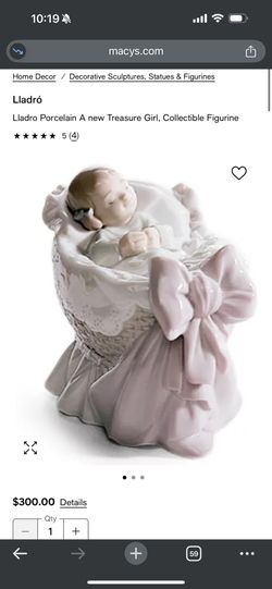 Lladro New In Box Baby Girl In Bassinet. Baby Shower Gift 
