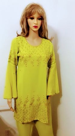 Women's yellow and brown floral long-sleeved dress