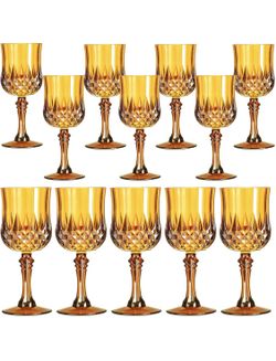 24 Pcs Amber Plastic Wine Glasses, Plastic Water Goblets for Parties, Stemmed Drinking Glasses for Wedding Reception, Grand Event Party Bar Supplies R