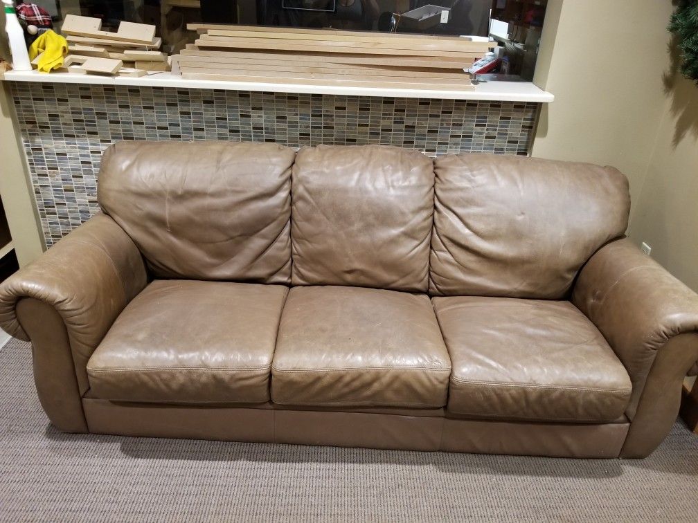 Brown Beige Sofa Leather Four Seater Couch For Living Room