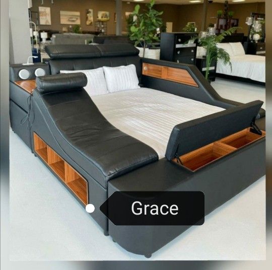 Transformer Bed👈Massage & speaker Leather bed frame💣Financing AVAILABLE! Only 39 Down Payment👍 Quenn 2999 King 3099