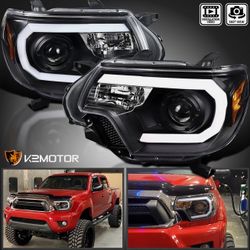 Fits 2012-2015 Toyota Tacoma Black LED Strip Projector Headlights Lamps 12-15