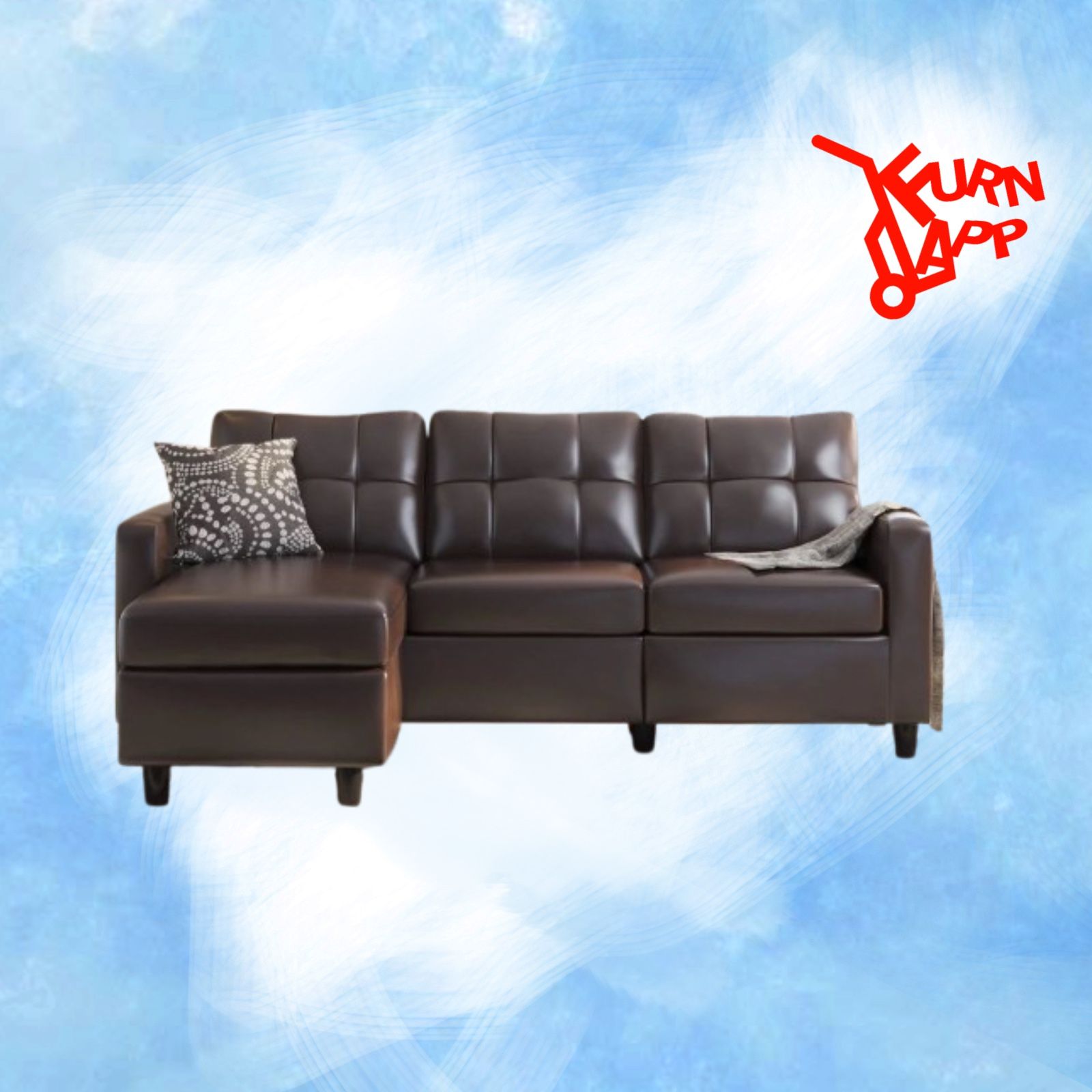 Reversible Chaise Sectional Sofa | Compact Brown Faux Leather