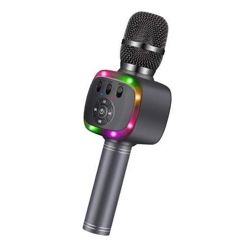 BONAOK Wireless Bluetooth Karaoke Microphone with Dual Sing, LED Lights, Portable Handheld Mic Speaker for Kids Birthday Home Party(Space Gray)