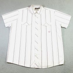 Anchor Blue Y2K White Plaid Striped Short Sleeve Button Down Shirt size XL