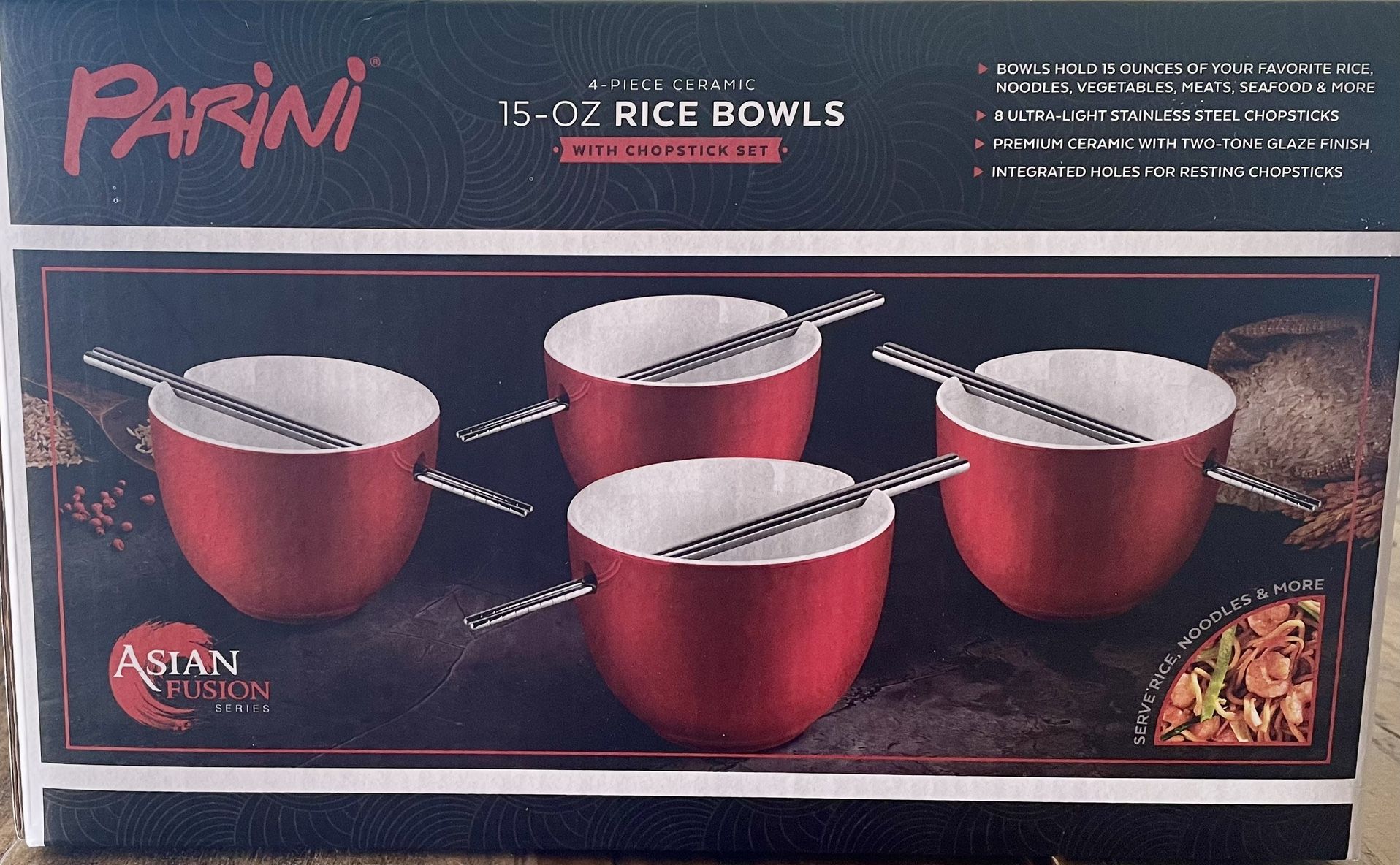 Parini 15oz Ceramic Rice Bowls (Set of 4)