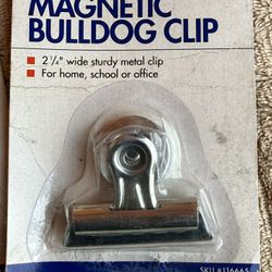 Staples Magnetic Bulldog Clip.    2 1/4" wide sturdy metal clip.