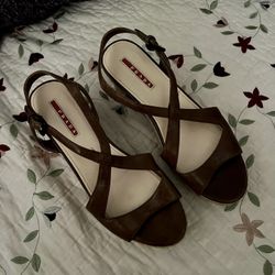 Prada Shoes | Prada Women's Brown Leather Cork Wedges Sz 38.5| Color: Brown |