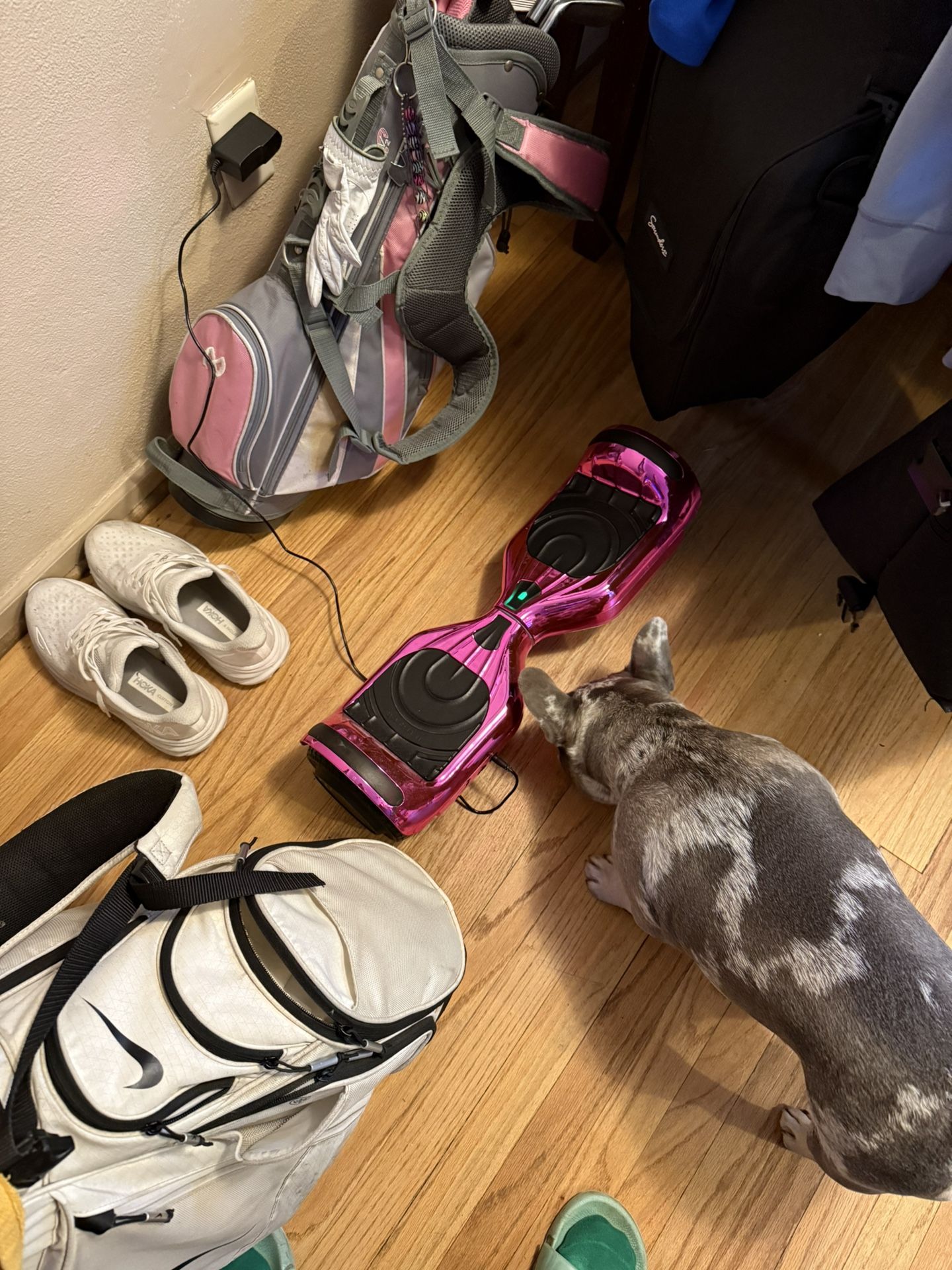 light pink hover board with charger